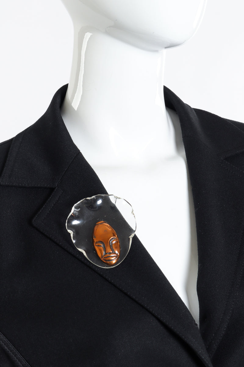 Vintage Elzac Lucite "Bonnet Head" Brooch pinned on mannequin @recessla
