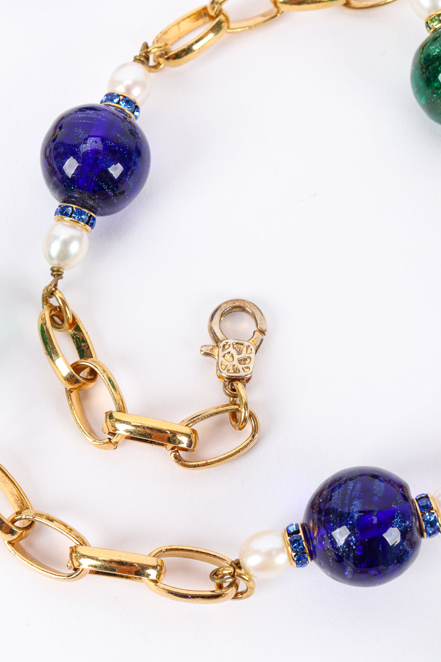 Vintage Gripoix Pearl and Glass Bead Necklace clasp closeup @Recessla