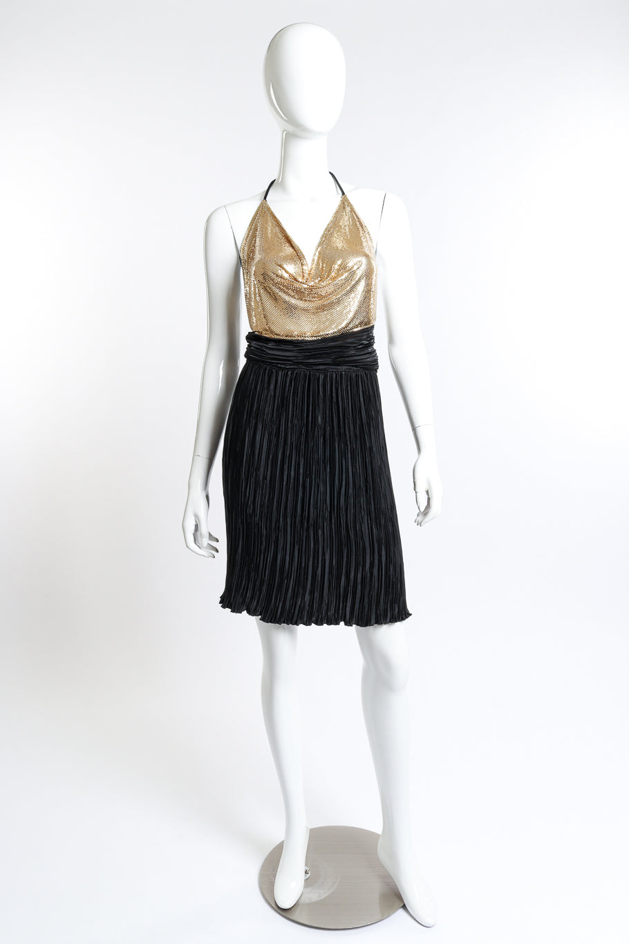 Vintage Caché Pleated Metal Mesh Halter Dress front on mannequin @recess la
