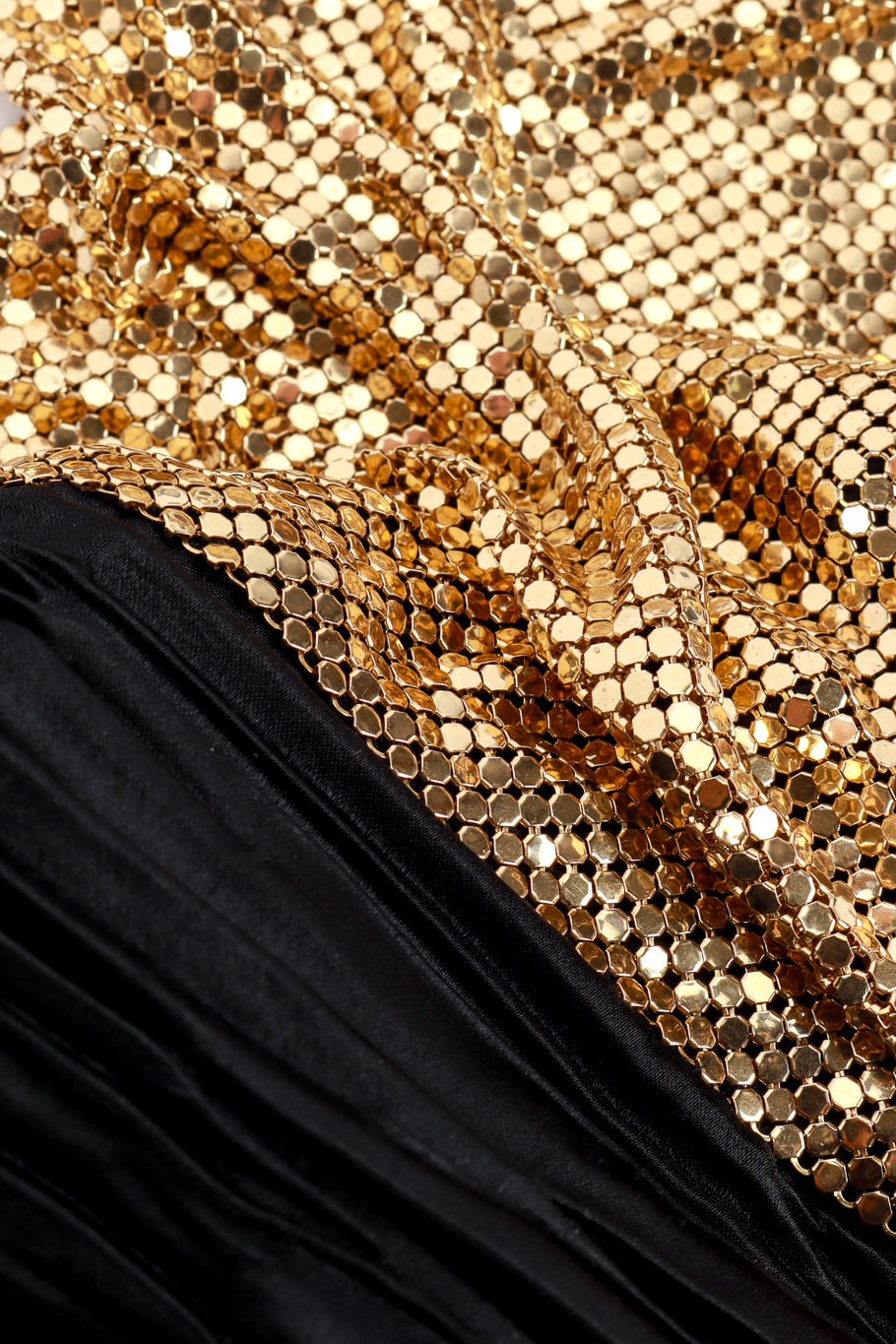 Vintage Caché Pleated Metal Mesh Halter Dress fabric closeup @recess la