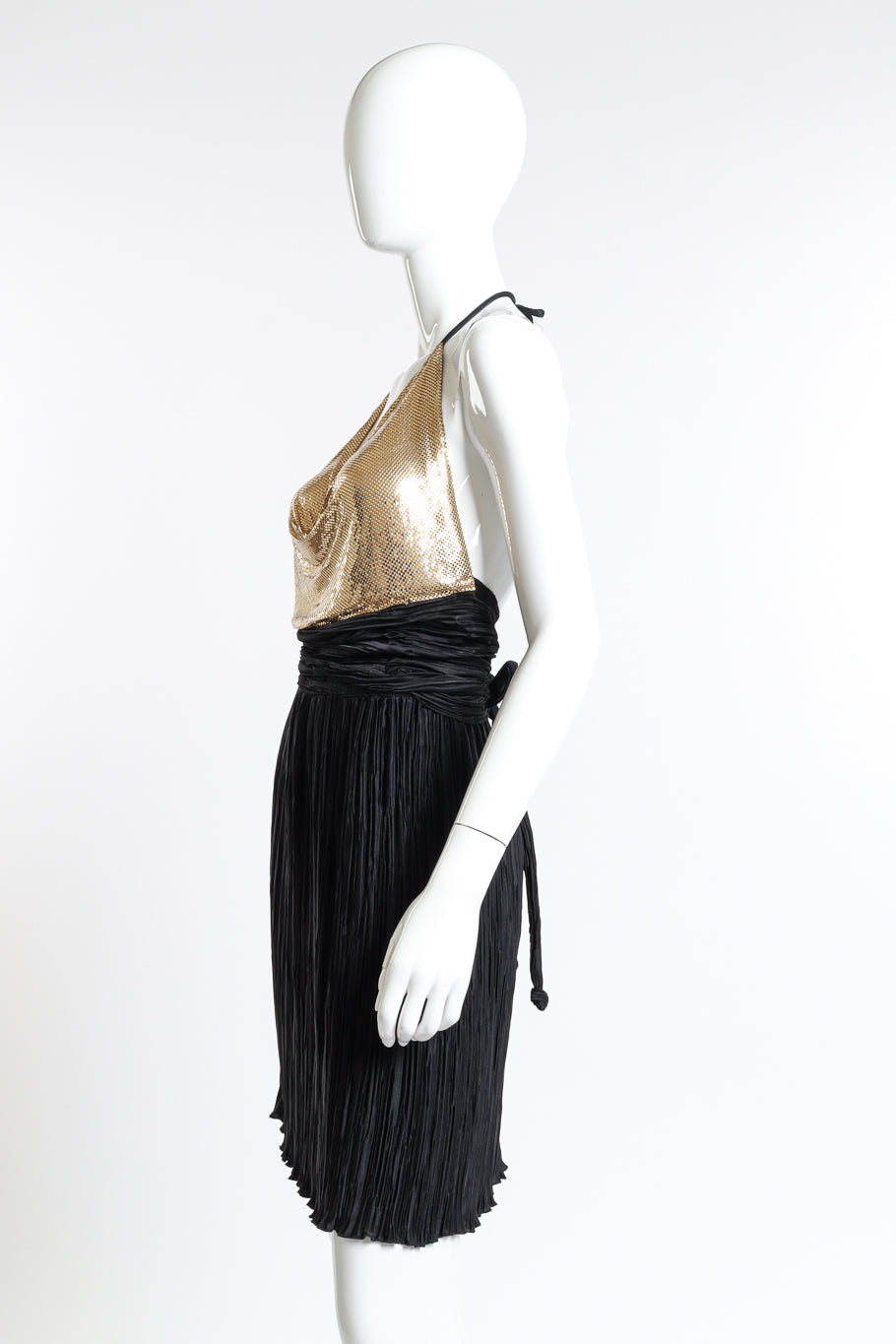 Vintage Caché Pleated Metal Mesh Halter Dress side on mannequin @recess la