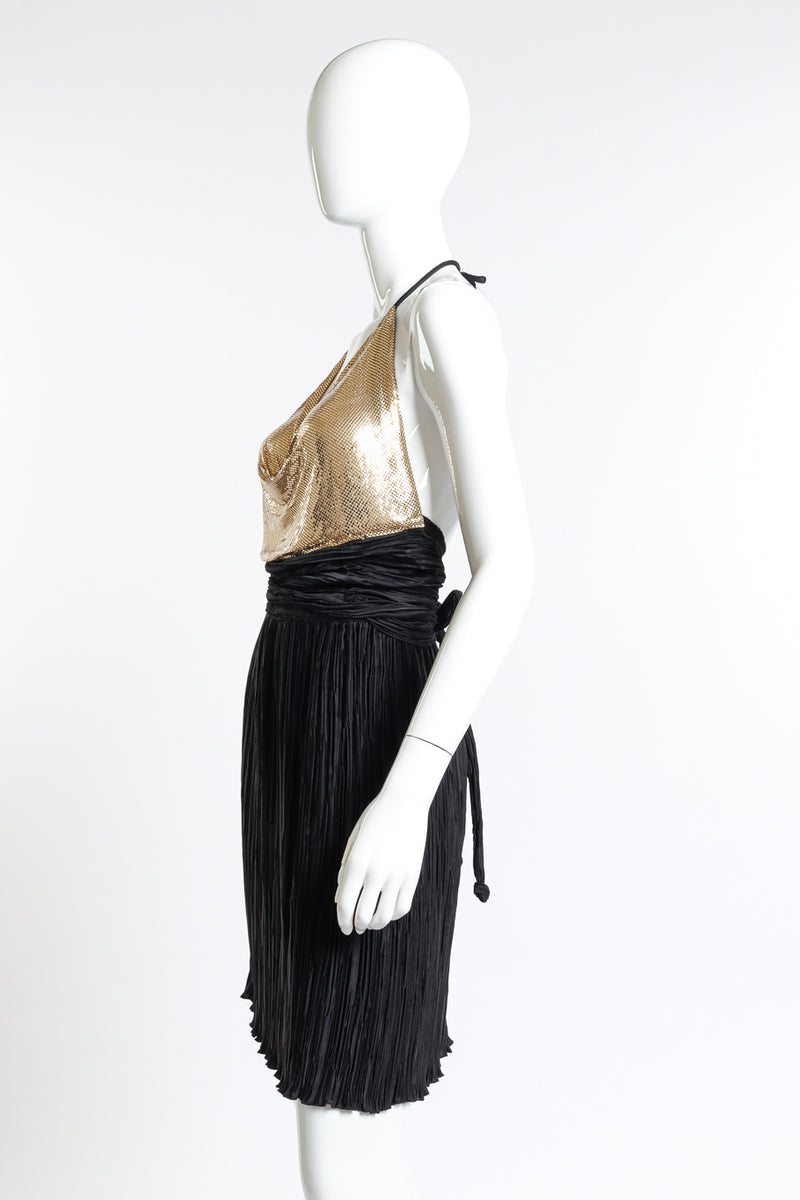 Vintage Cach Pleated Metal Mesh Halter Dress Recess Vintage Cach Pleated Metal Mesh Halter Dress Recess