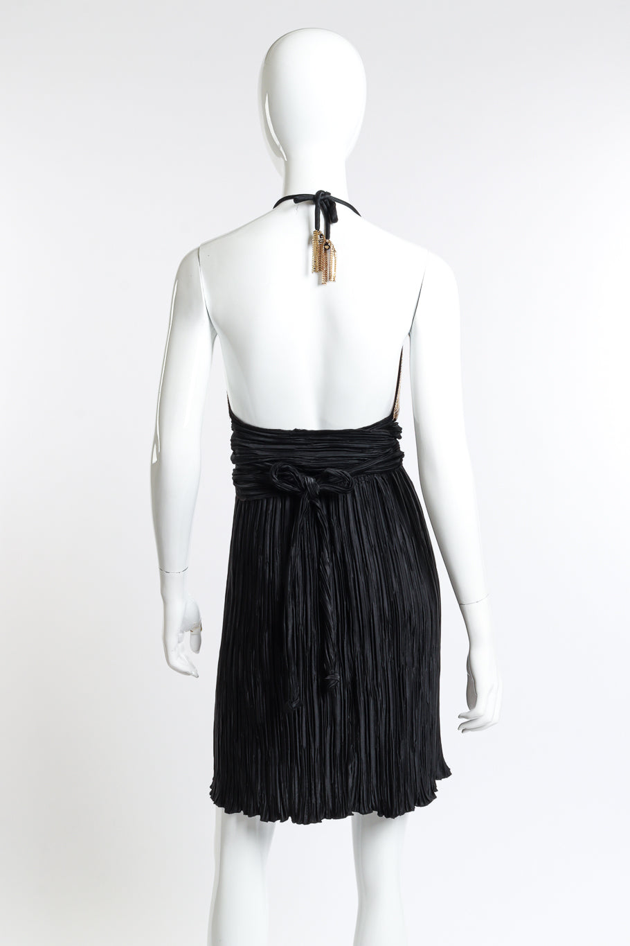 Vintage Caché Pleated Metal Mesh Halter Dress back on mannequin @recess la