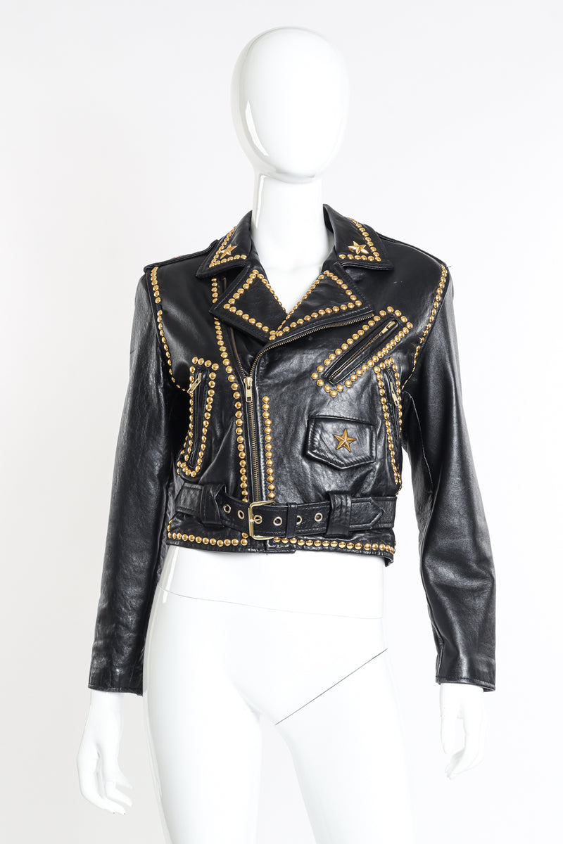 Vintage Caché Eagle Stud Moto Jacket II front on mannequin @recessla