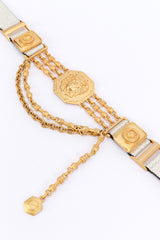 Vintage Caché Medusa Medallion Leather Chain Belt front detail @recess la