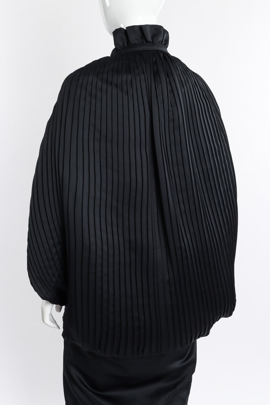 Pleated Cocoon Coat by Calderon on mannequin close back @recessla