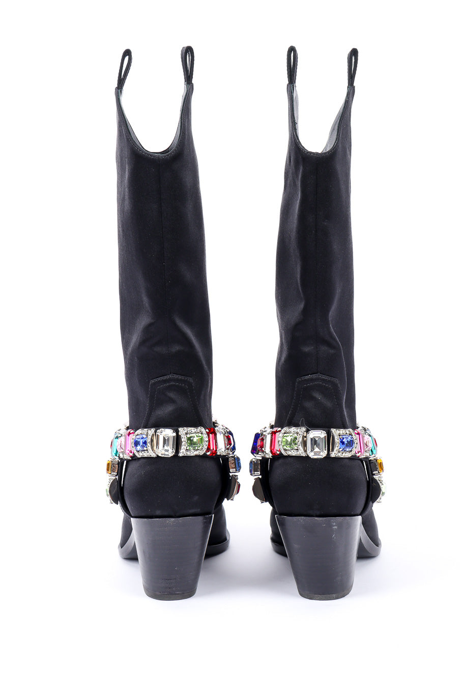 2018 F/W Bejeweled Satin Boots back view on white background @Recessla