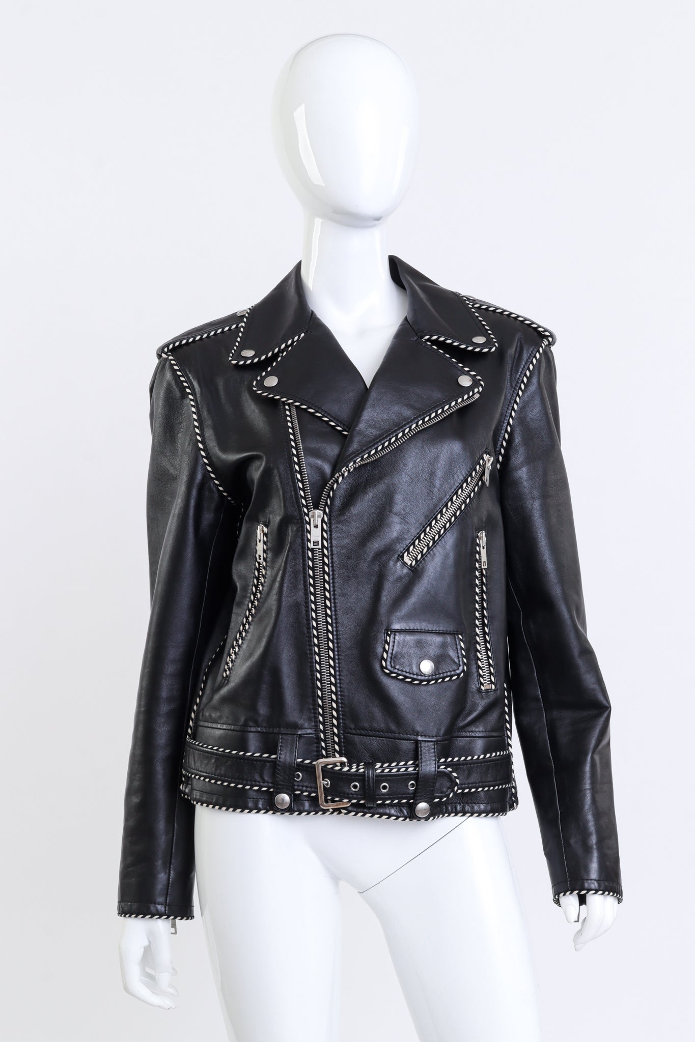 Celine 2019 F/W Piped Leather Biker Jacket front on mannequin @recess la