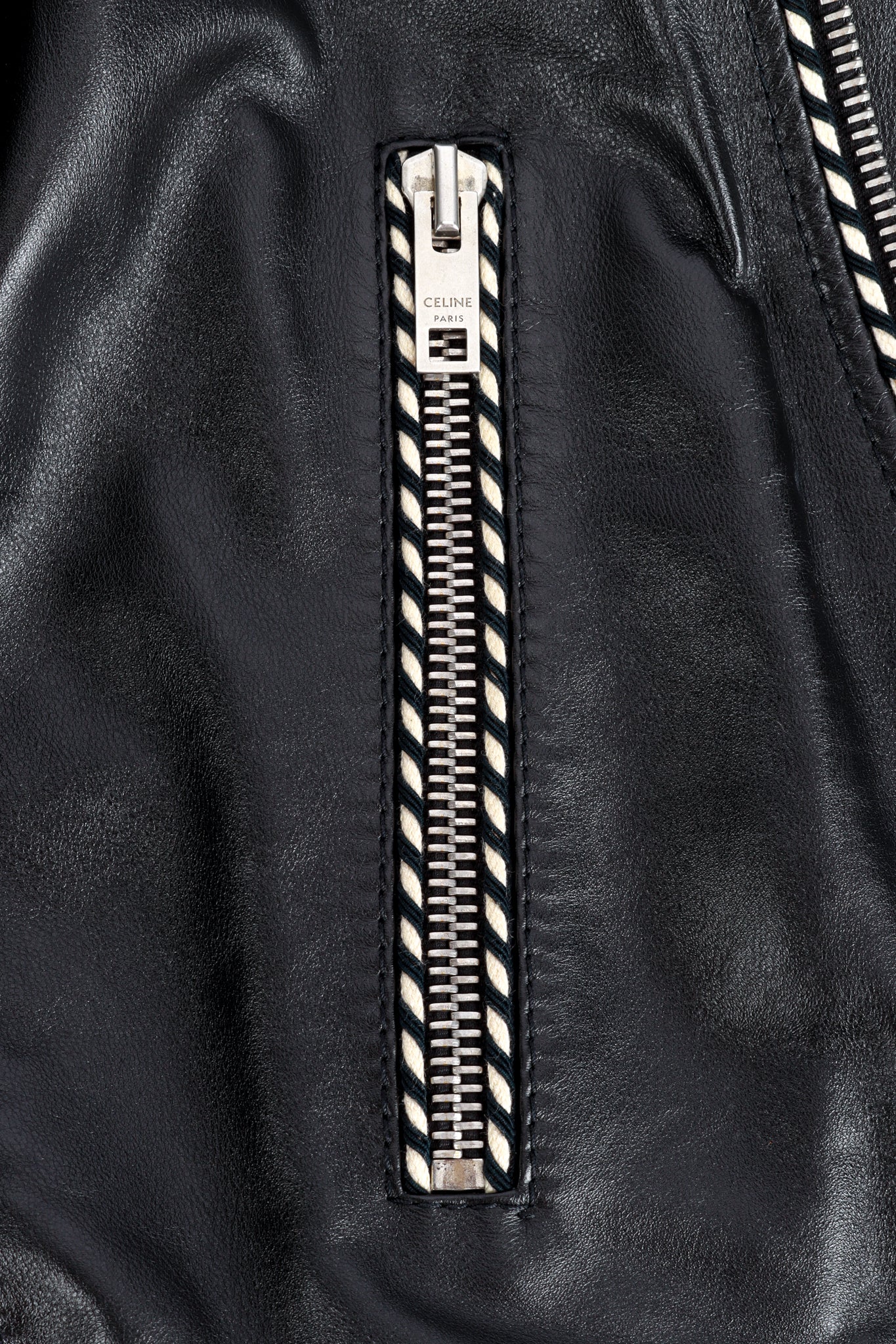 Celine 2019 F/W Piped Leather Biker Jacket zipper pocket detail @recess la