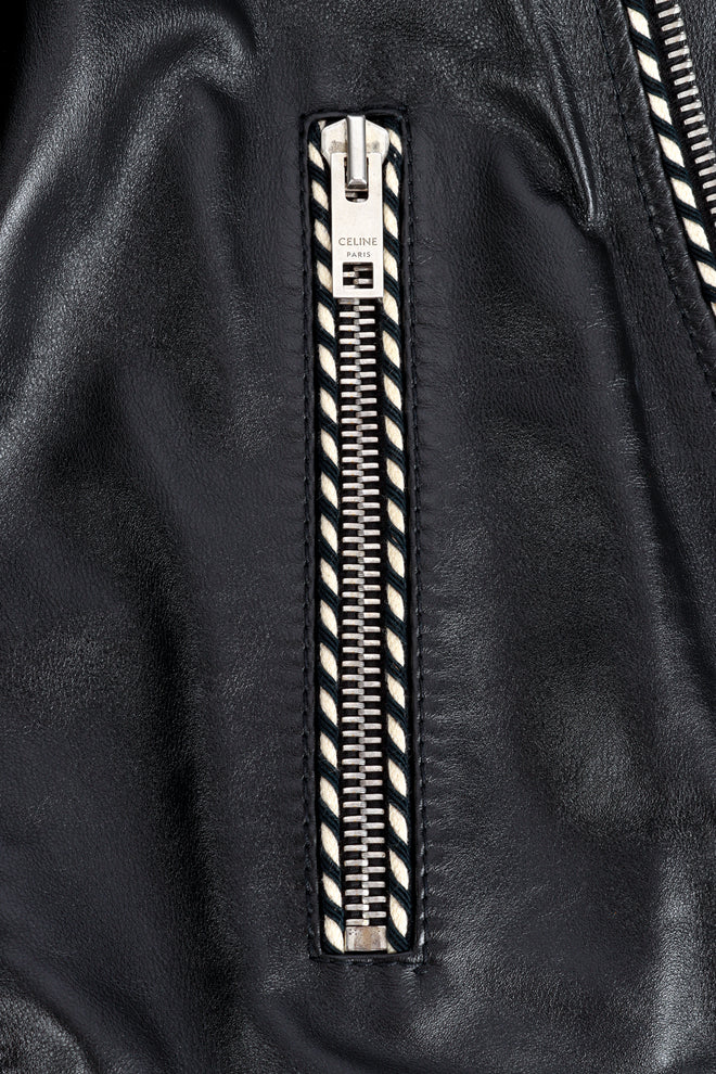 Celine 2019 F/W Piped Leather Biker Jacket zipper pocket detail @recess la