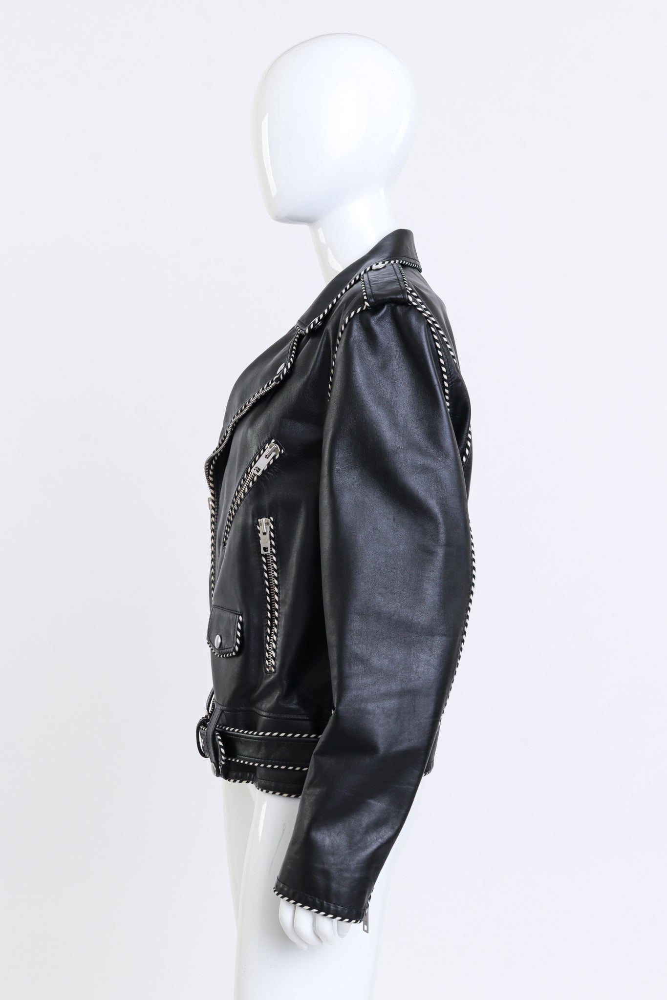 Celine 2019 F/W Piped Leather Biker Jacket side on mannequin @recess la