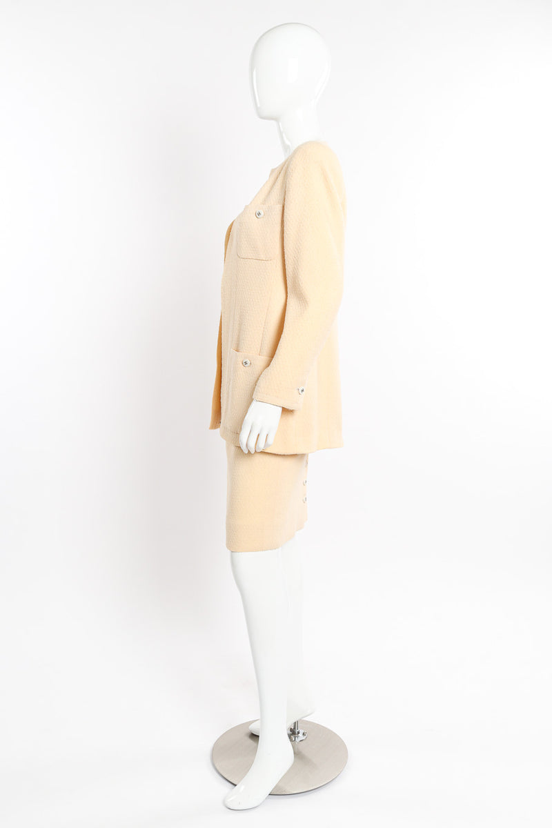Chanel Knit Bouclé Jacket and Skirt Set side on mannequin @recessla