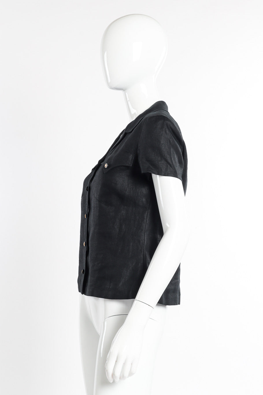 Vintage Chanel CC Button Linen Shirt side view on mannequin @recessla