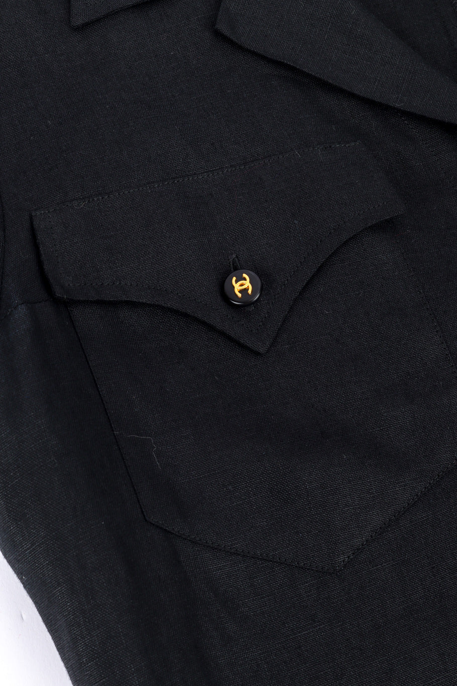 Vintage Chanel CC Button Linen Shirt patch pocket closeup @recessla