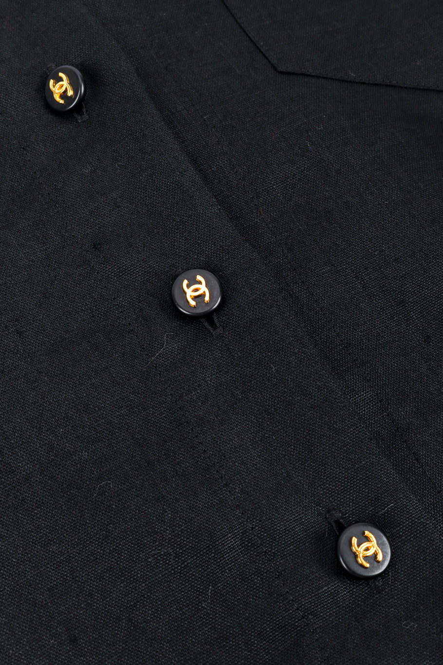 Vintage Chanel CC Button Linen Shirt front button closure closeup @recessla