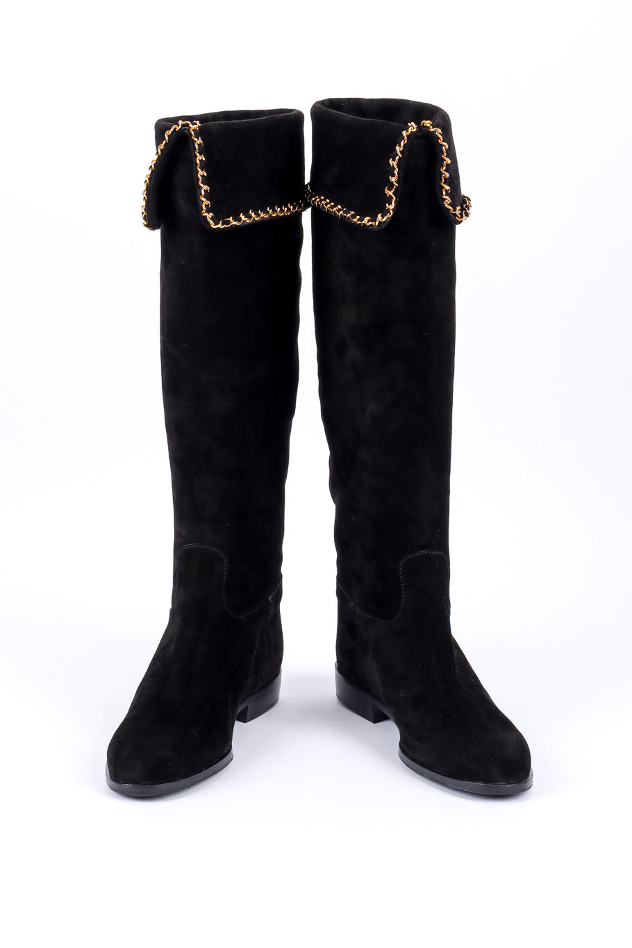 Vintage Chanel Chainlink and Suede Riding Boots front view @recessla