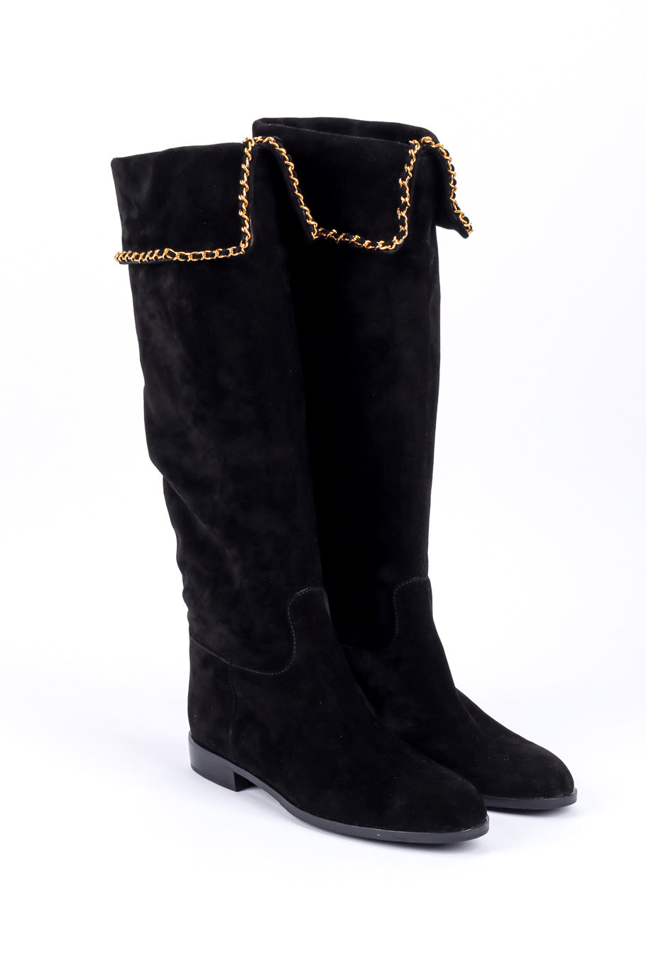 Vintage Chanel Chainlink and Suede Riding Boots 3/4 front view @recessla