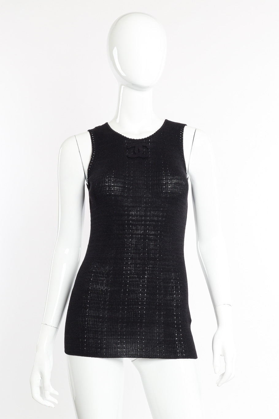 Chanel Logo Knit Tank Top front view on mannequin @Recessla