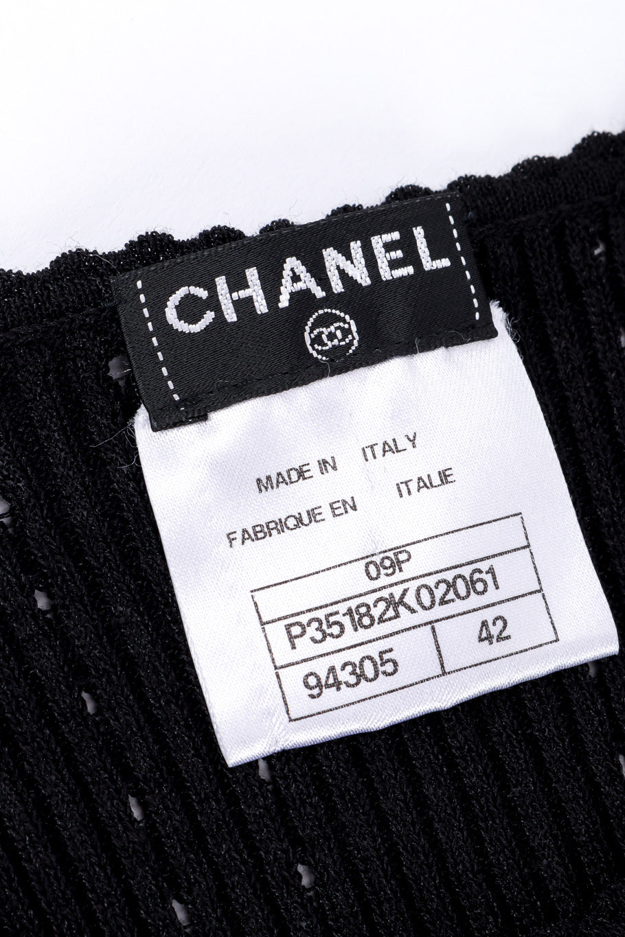 Chanel Logo Knit Tank Top signature label closeup @Recessla