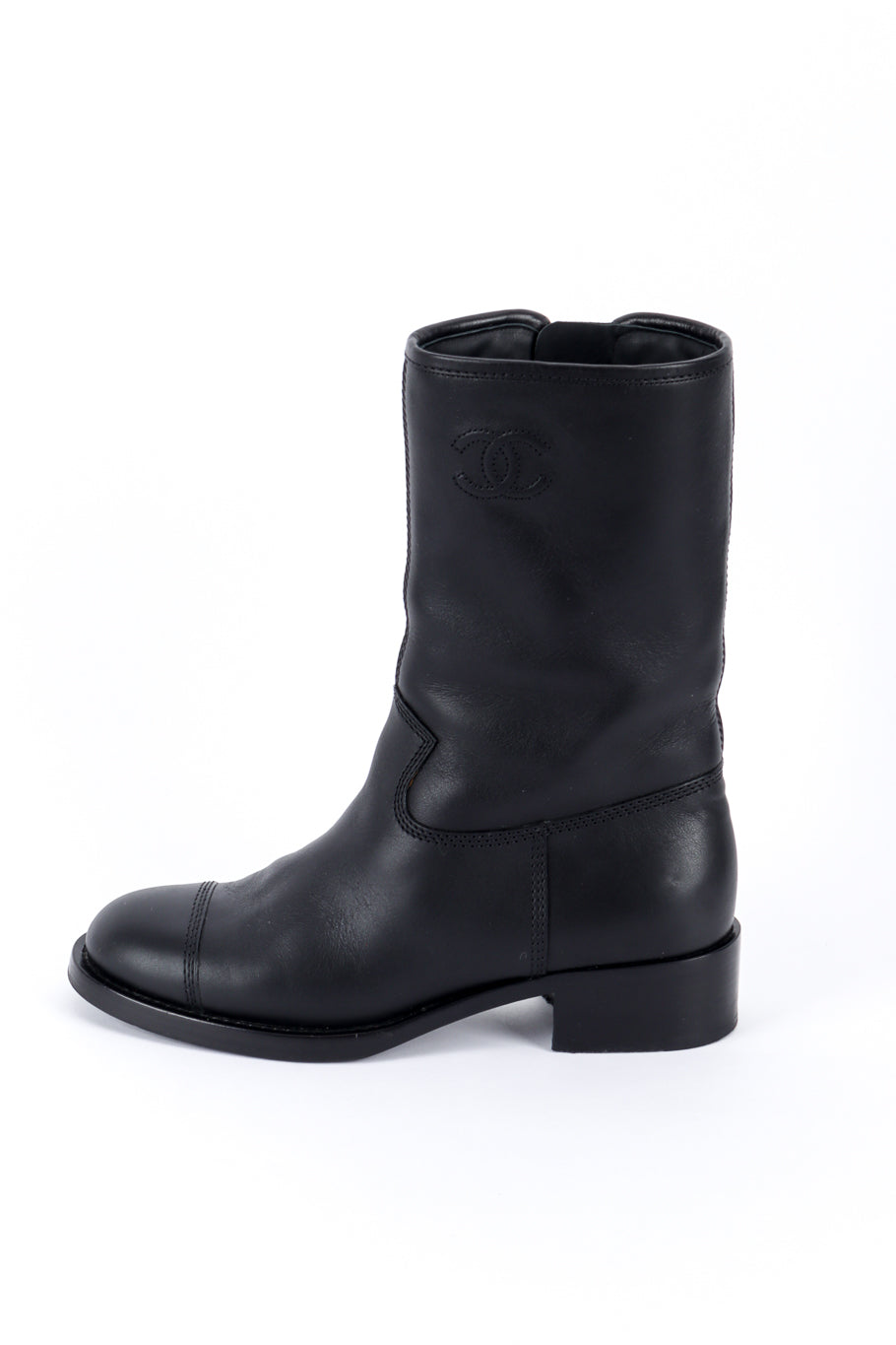 Chanel CC Quilted Mid-Calf Boots left shoe outer side @recess la