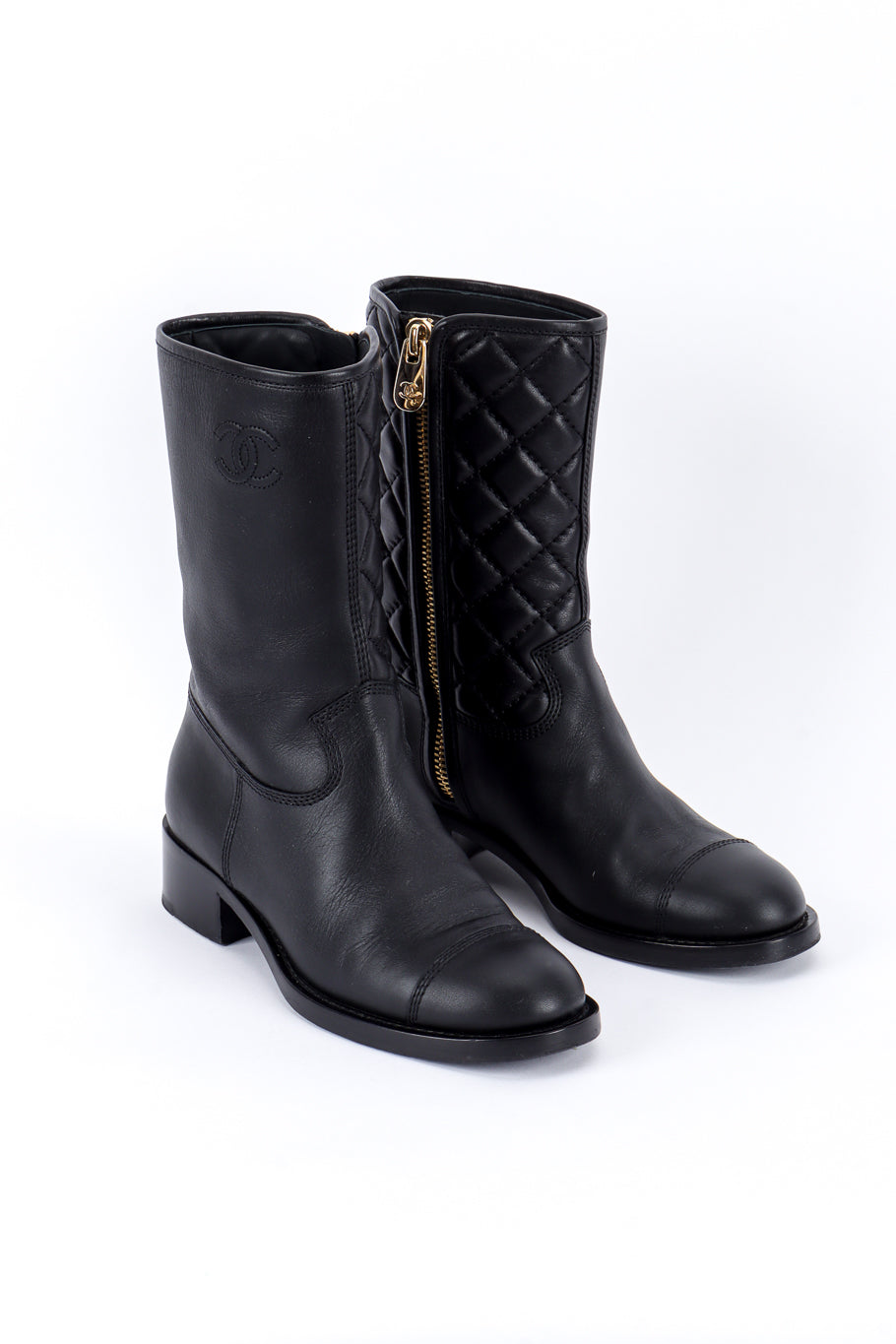 Chanel CC Quilted Mid-Calf Boots 3/4 front @recess la