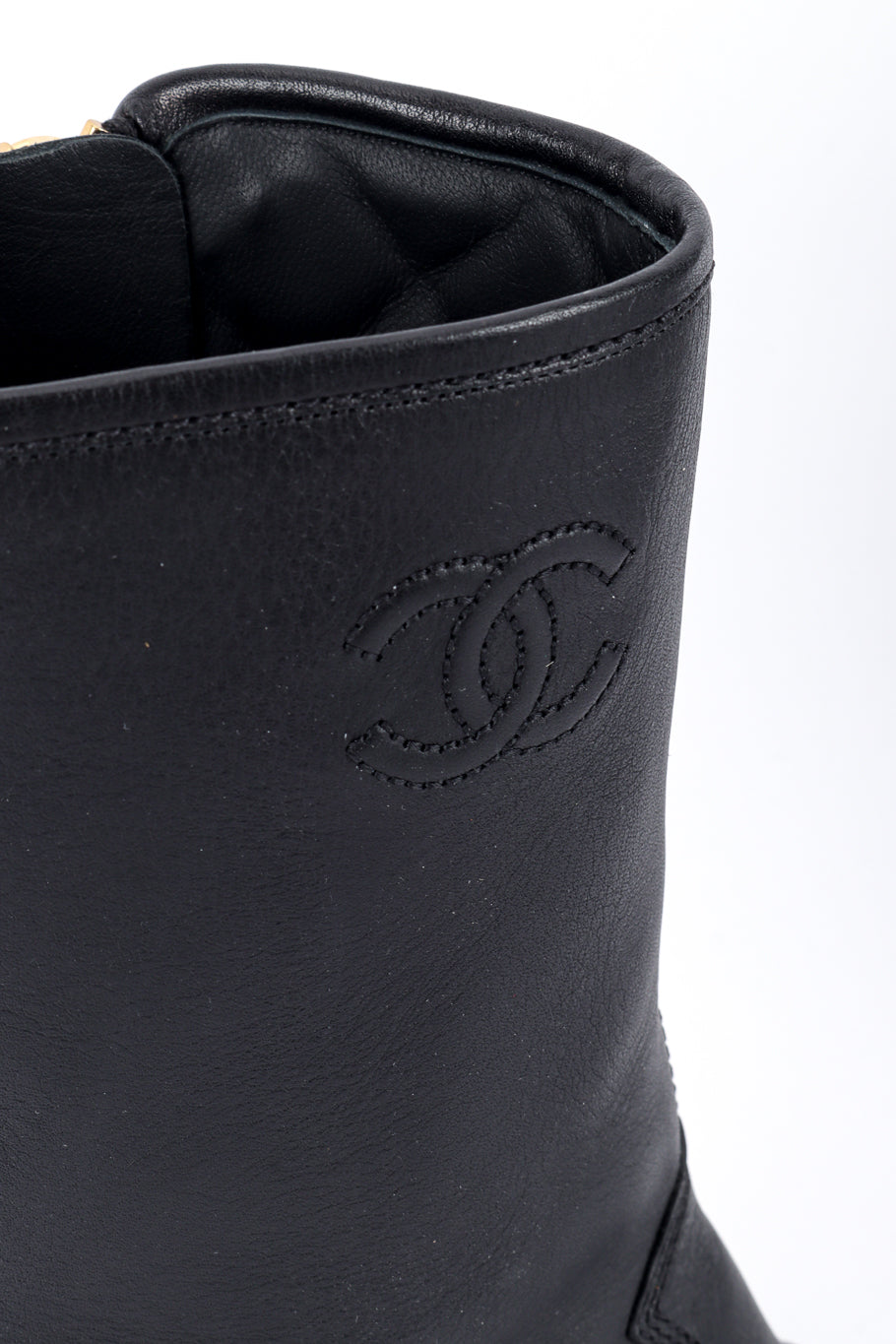 Chanel CC Quilted Mid-Calf Boots stitched CC closeup @recess la