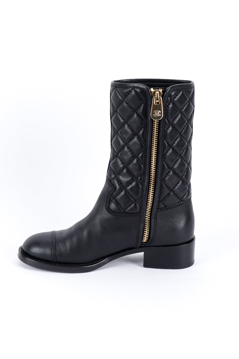 Chanel CC Quilted Mid-Calf Boots right shoe inner side @recess la