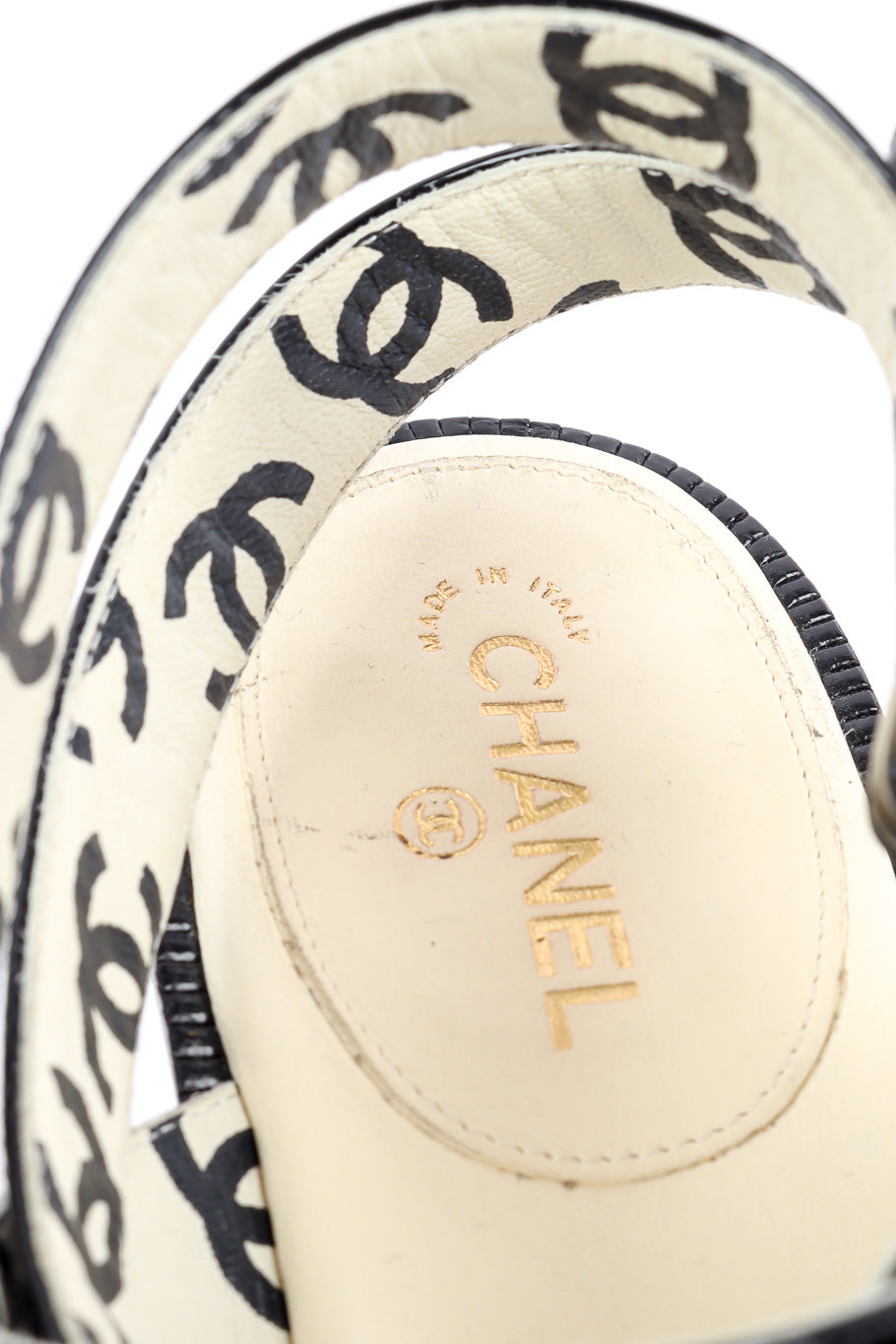 Chanel patent leather wrap sandal designer monogram @recessla