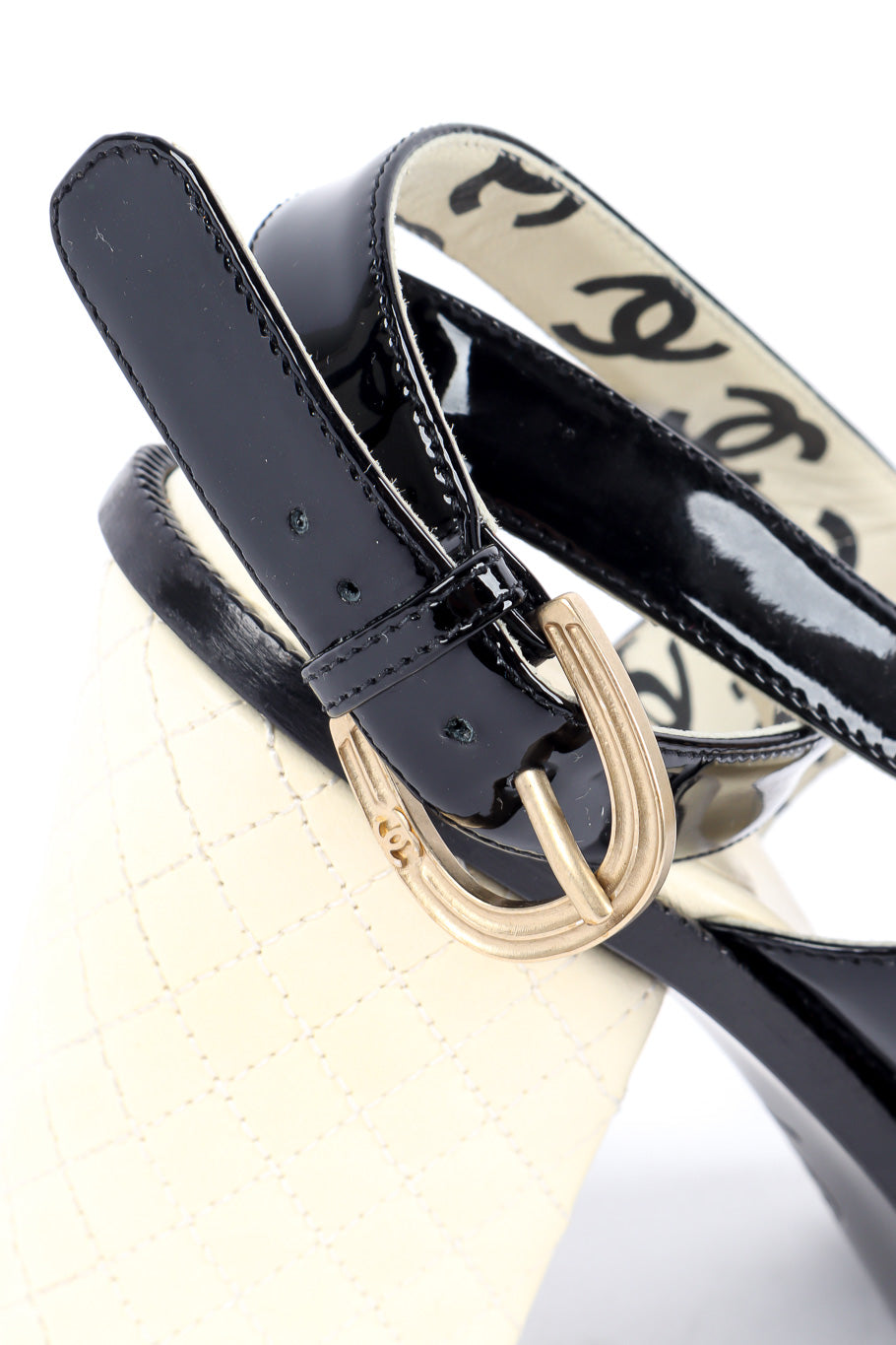 Chanel patent leather wrap sandal buckle @recessla
