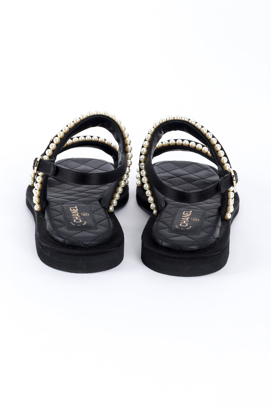 Chanel CC Satin & Pearl Sandals back @recess la