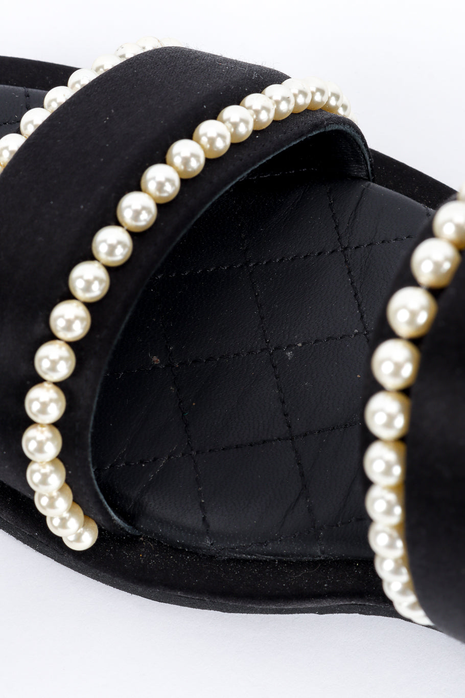 Chanel CC Satin & Pearl Sandals insole closeup @recess la