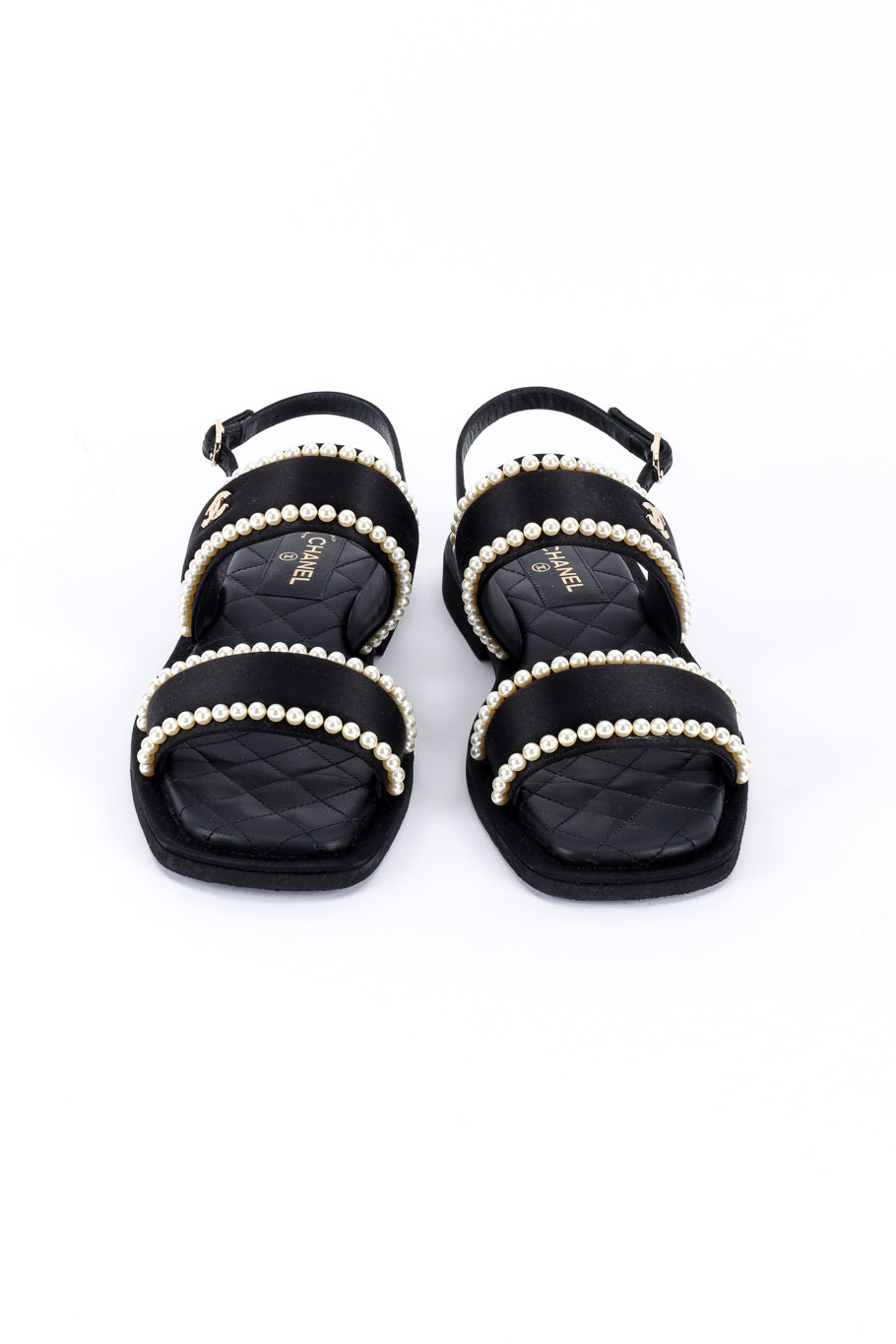 Chanel CC Satin & Pearl Sandals front @recess la