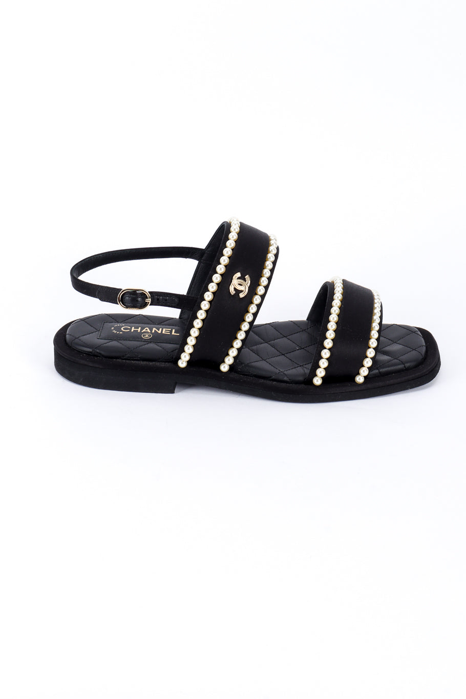 Chanel CC Satin & Pearl Sandals right shoe outer side @recess la