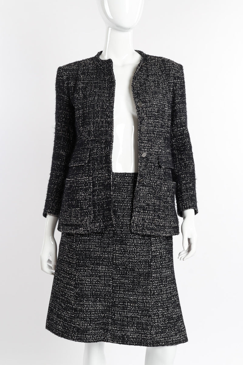 2002 F/W Bouclé Tweed Jacket & Skirt Set by Chanel on mannequin close jacket open @recessla
