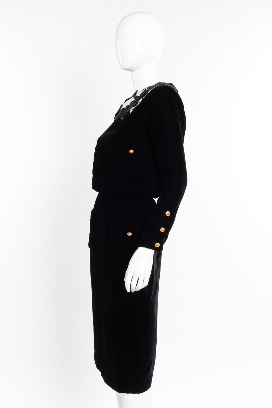 Velvet Ruffle Dress by Chanel on mannequin side @recessla