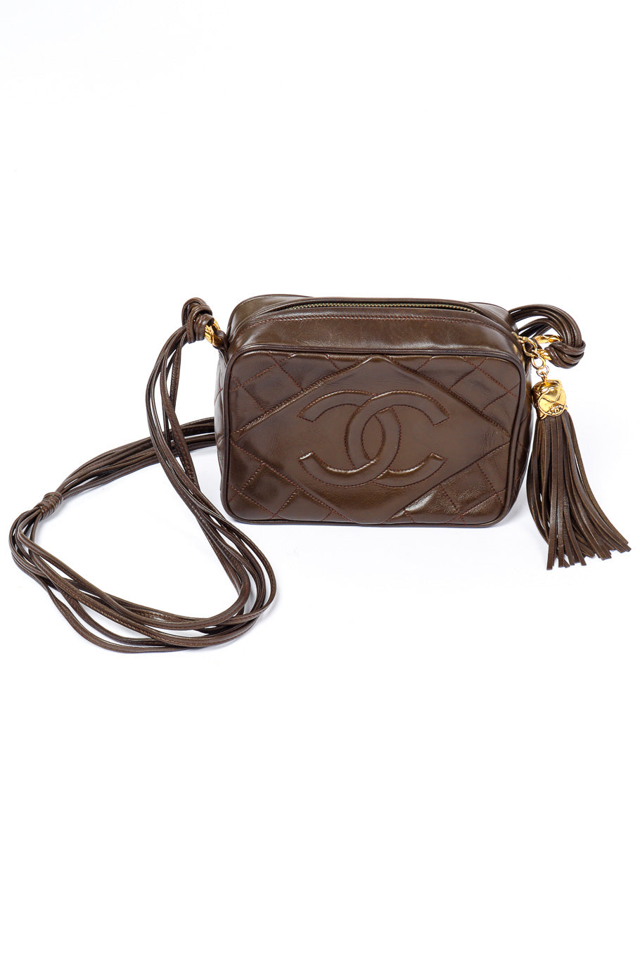 Vintage Chanel Small Diana Fringe Camera Bag Black Lambskin Gold Hardware