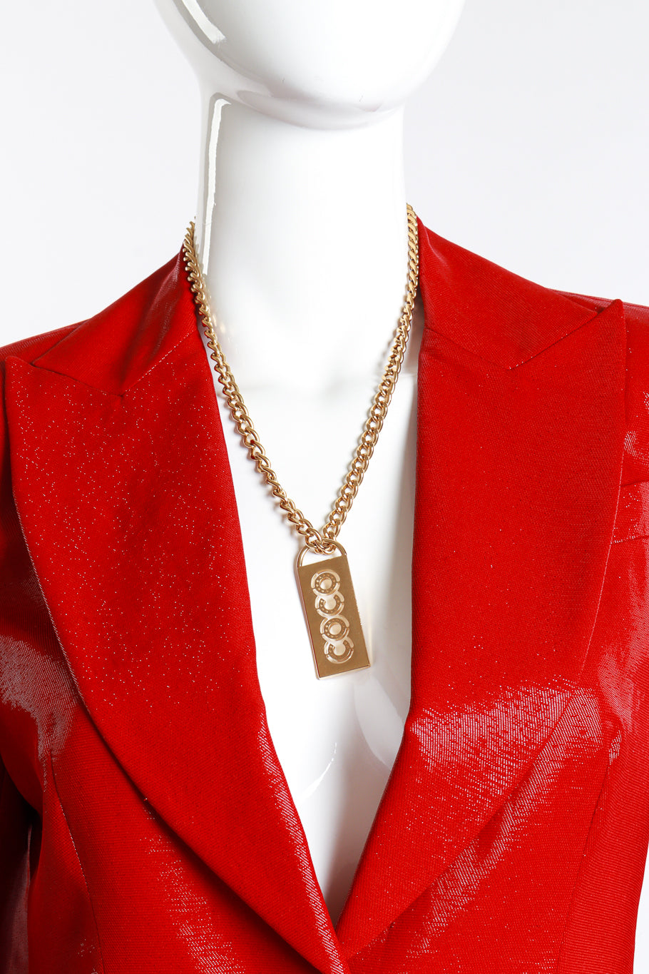 Vintage Chanel Coco Tag Pendant Necklace on mannequin @recess la