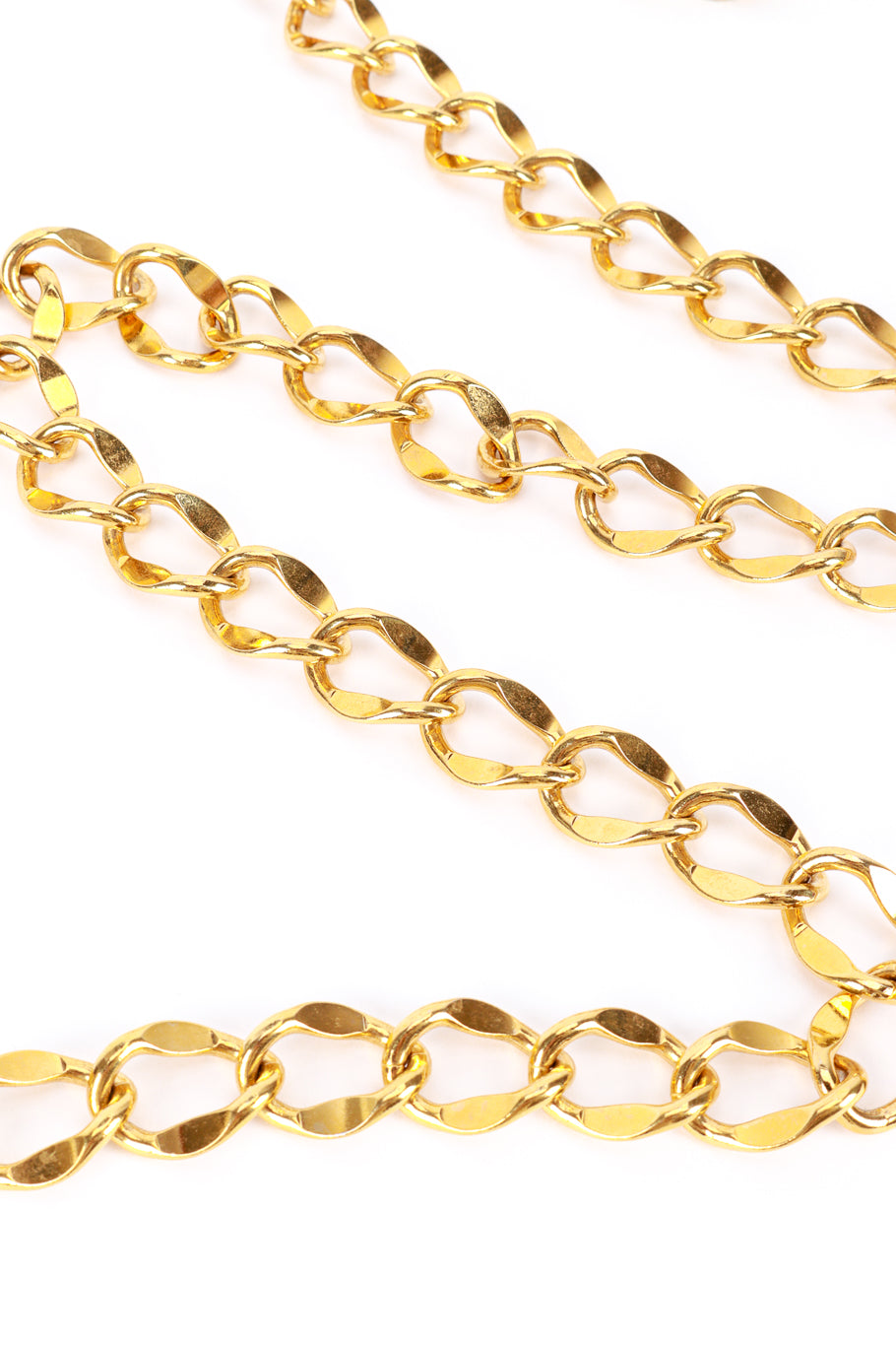 Vintage Chanel Curb Chain Drape Belt looped into S shape closeup of links @recess la