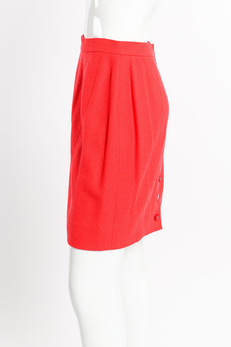 1996 F/W Bouclé Knit Longline Blazer & Skirt Set by Chanel on mannequin skirt only side @recessla