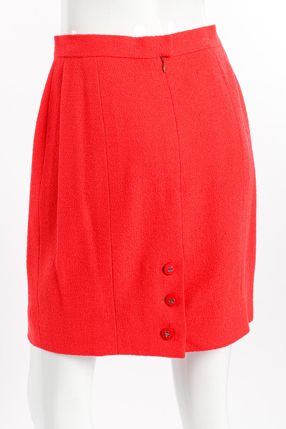 1996 F/W Bouclé Knit Longline Blazer & Skirt Set by Chanel on mannequin skirt only back  @recessla