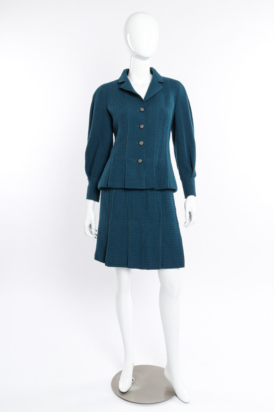2008A Wool Carwash Hem Jacket & Skirt Set front view on mannequin @Recessla
