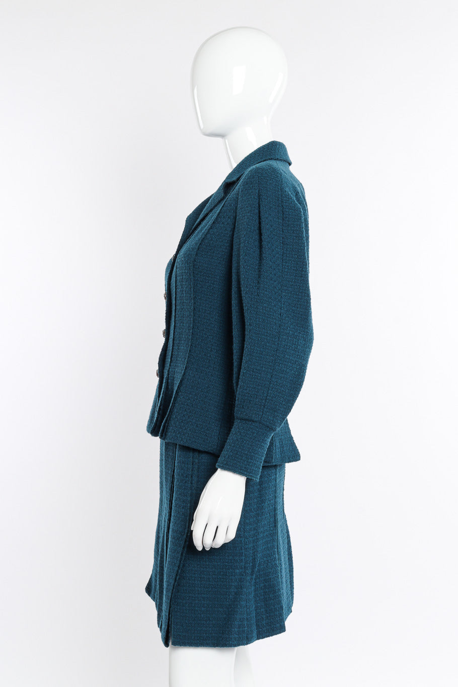 2008A Wool Carwash Hem Jacket & Skirt Set side view on mannequin @Recessla