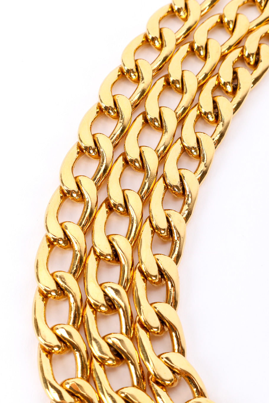 Vintage Chanel Draped Chain Belt chain link closeup on white backdrop @Recessla