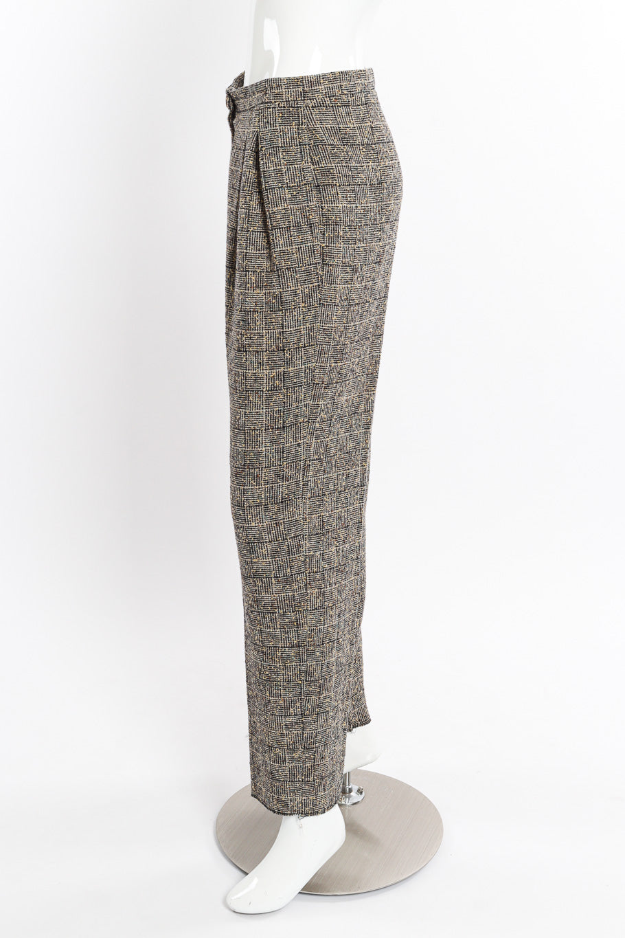 1997 A/W Bouclé Tweed Suit Set on mannequin pants only side @recessla