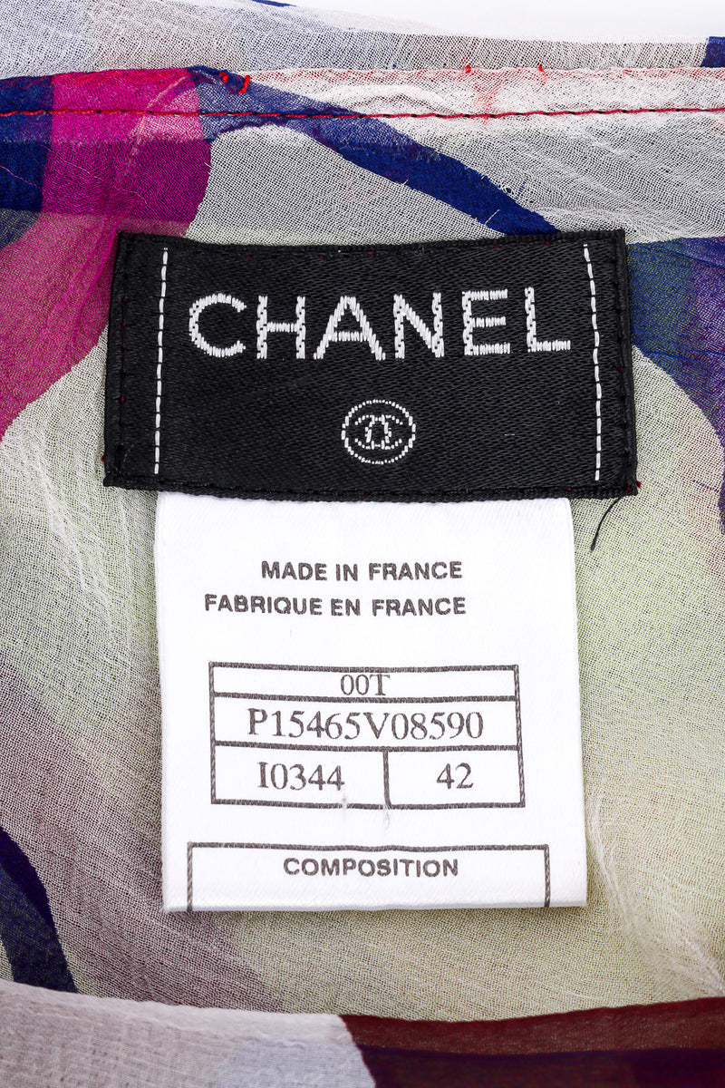 Vintage Chanel 2000 S/S Boucle Jacket, Tank, and Skirt Set skirt label closeup @Recessla