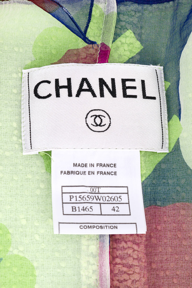Vintage Chanel 2000 S/S Boucle Jacket, Tank, and Skirt Set jacket label closeup @Recessla