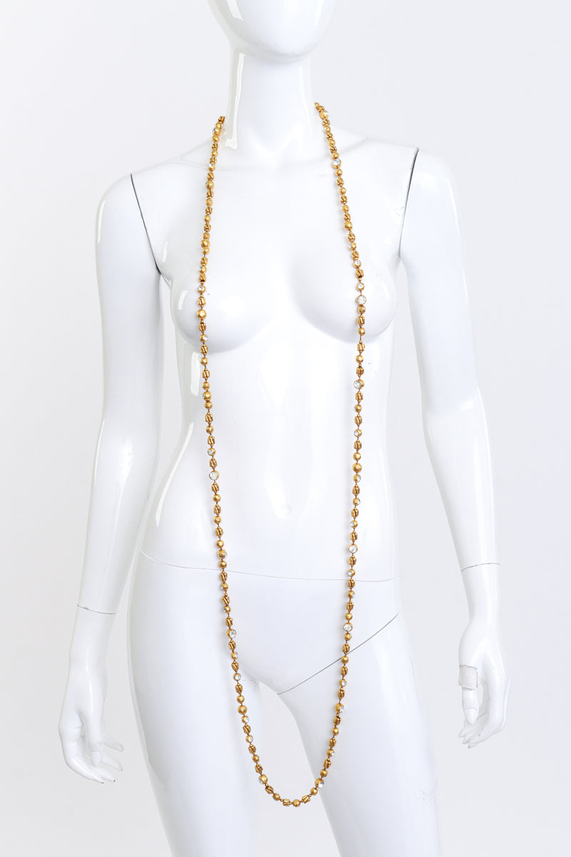 Vintage Chanel String Beaded Crystal Sautoir Necklace full length on mannequin @recess la