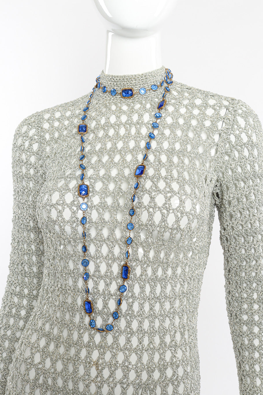 Vintage Chanel Crystal Sautoir Necklace on mannequin @recessla