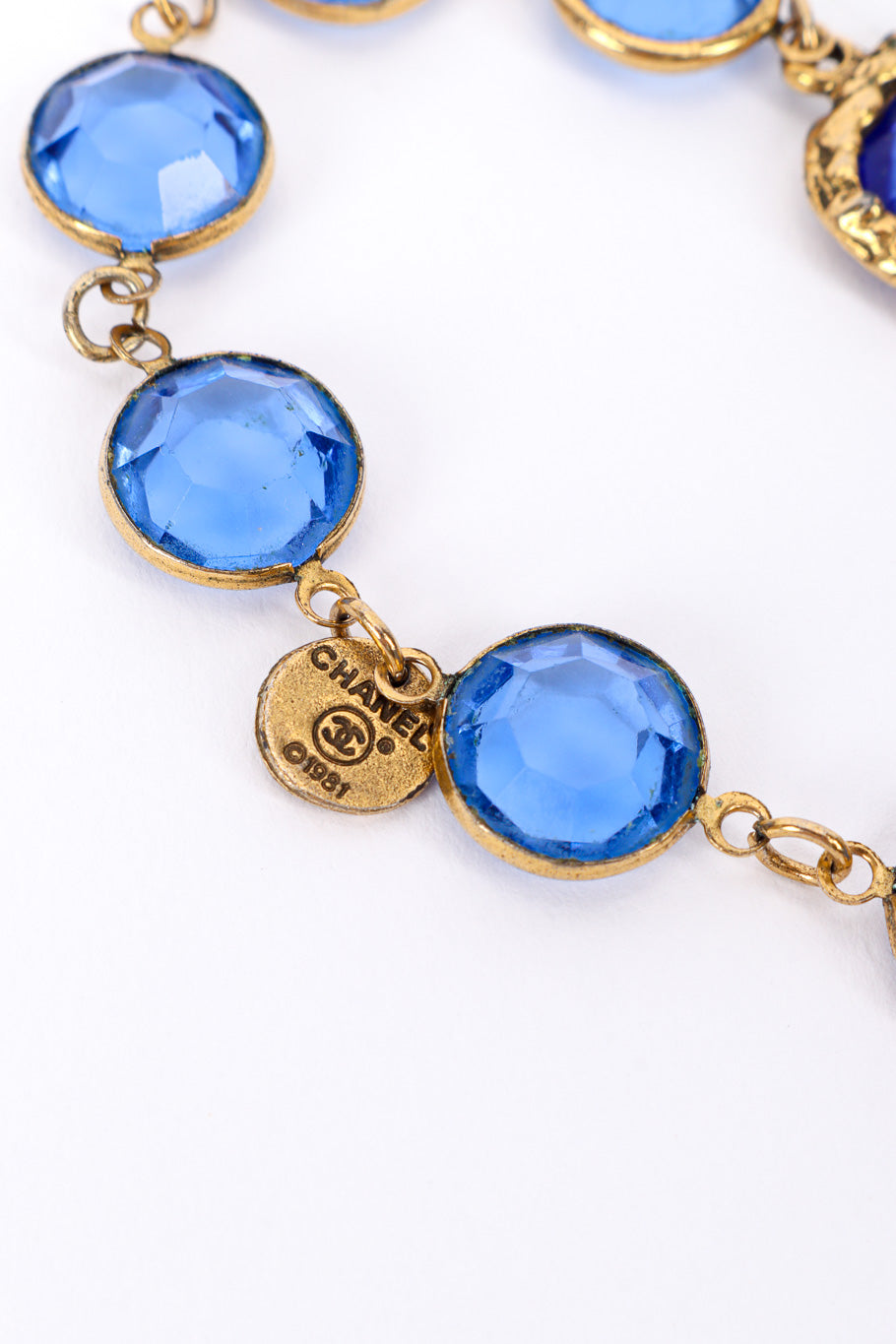 Vintage Chanel Crystal Sautoir Necklace signature charm and light tarnish @recessla