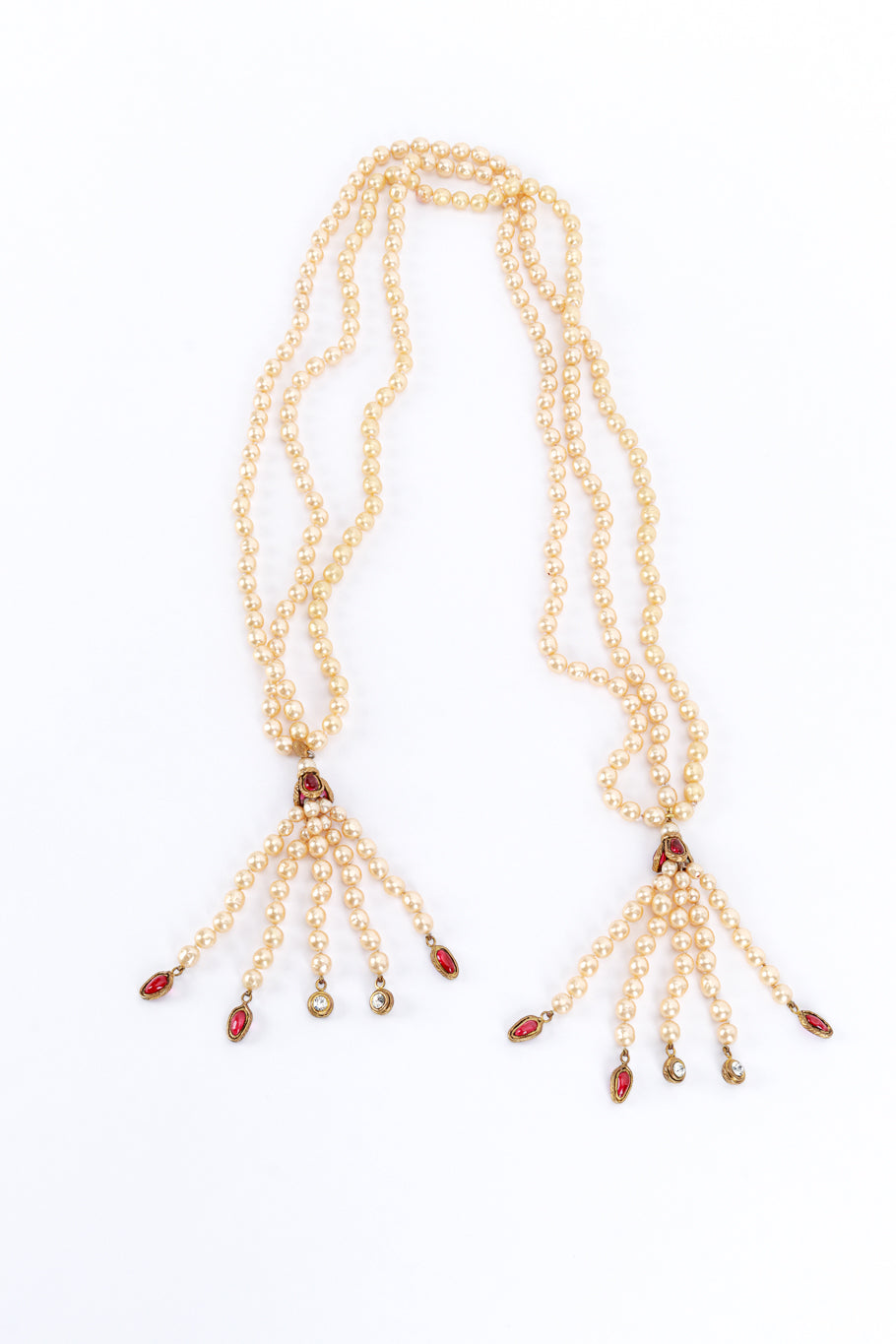Vintage Chanel Pearl Tassel Wrap Necklace front @recess la